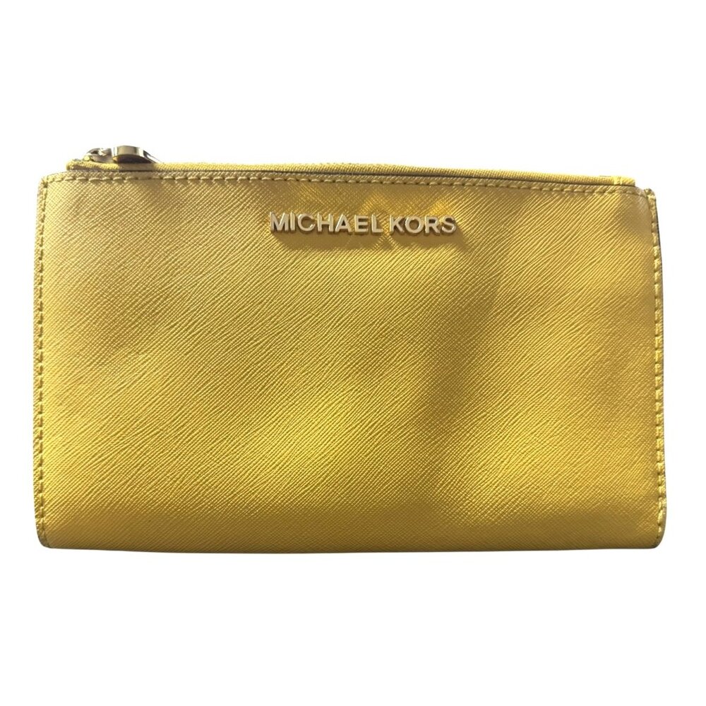 Michael Kors Yellow Saffiano Leather Double-Zip Wallet With Card Slots & ID Wind